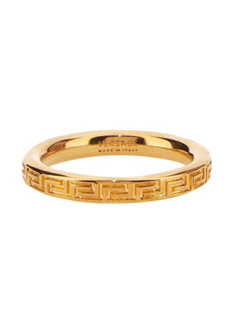 Versace Metallic Anello Con Chiave Greca Incisa for men